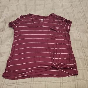 Women's Burgundy Striped Short Sleeve Tee Size M!